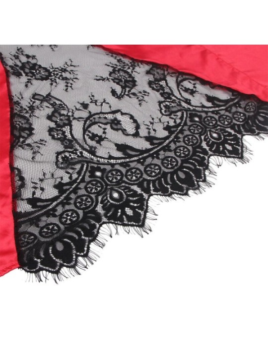SUBBLIME - 954024 CARACO DOS TRANSPARENT EN DENTELLE + STRING ROUGE/NOIR L/XL