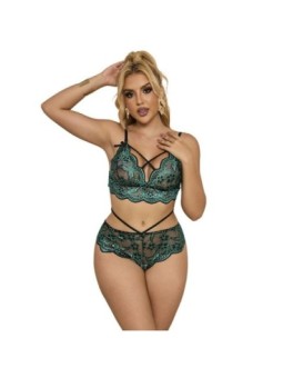 SUBBLIME - 954093 SOUTIEN-GORGE + CULOTTE DENTELLE VERT L/XL