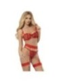 SUBBLIME - 954338 SOUTIEN-GORGE + STRING + PORTE-JARRETELLES IMPRIMÉ COEUR ROUGE L/XL