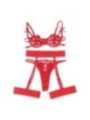 SUBBLIME - 954338 SOUTIEN-GORGE + STRING + PORTE-JARRETELLES IMPRIMÉ COEUR ROUGE L/XL
