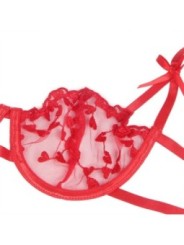 SUBBLIME - 954338 SOUTIEN-GORGE + STRING + PORTE-JARRETELLES IMPRIMÉ COEUR ROUGE L/XL