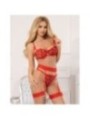 SUBBLIME - 954338 SOUTIEN-GORGE + STRING + PORTE-JARRETELLES IMPRIMÉ COEUR ROUGE L/XL