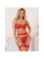 SUBBLIME - 954338 SOUTIEN-GORGE + STRING + PORTE-JARRETELLES IMPRIMÉ COEUR ROUGE L/XL