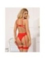 SUBBLIME - 954338 SOUTIEN-GORGE + STRING + PORTE-JARRETELLES IMPRIMÉ COEUR ROUGE L/XL