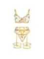 SUBBLIME - 954345 SOUTIEN-GORGE + STRING + PORTE-JARRETELLES MOTIF FLORAL JAUNE S/M