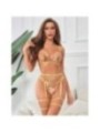 SUBBLIME - 954345 SOUTIEN-GORGE + STRING + PORTE-JARRETELLES MOTIF FLORAL JAUNE S/M
