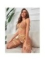 SUBBLIME - 954345 SOUTIEN-GORGE + STRING + PORTE-JARRETELLES MOTIF FLORAL JAUNE S/M