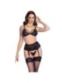 CHILIROSE - CR 4728 ENSEMBLE SOUTIEN-GORGE + STRING + BAS NOIR L