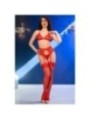 CHILIROSE - CR 4848 ENSEMBLE SOUTIEN-GORGE + STRING + BAS EN DENTELLE ROUGE L