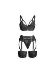 SUBBLIME - 955236 ENSEMBLE SOUTIEN-GORGE BONDAGE NOIR AVEC JARRETELLE S/M