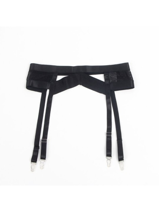 SUBBLIME - 955236 ENSEMBLE SOUTIEN-GORGE BONDAGE NOIR AVEC JARRETELLE S/M