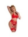 SUBBLIME - 955250 ENSEMBLE SOUTIEN-GORGE BONDAGE ROUGE AVEC JARRETELLES S/M