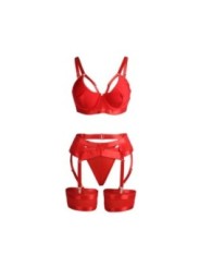 SUBBLIME - 955250 ENSEMBLE SOUTIEN-GORGE BONDAGE ROUGE AVEC JARRETELLES S/M