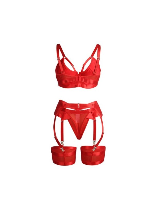 SUBBLIME - 955250 ENSEMBLE SOUTIEN-GORGE BONDAGE ROUGE AVEC JARRETELLES S/M