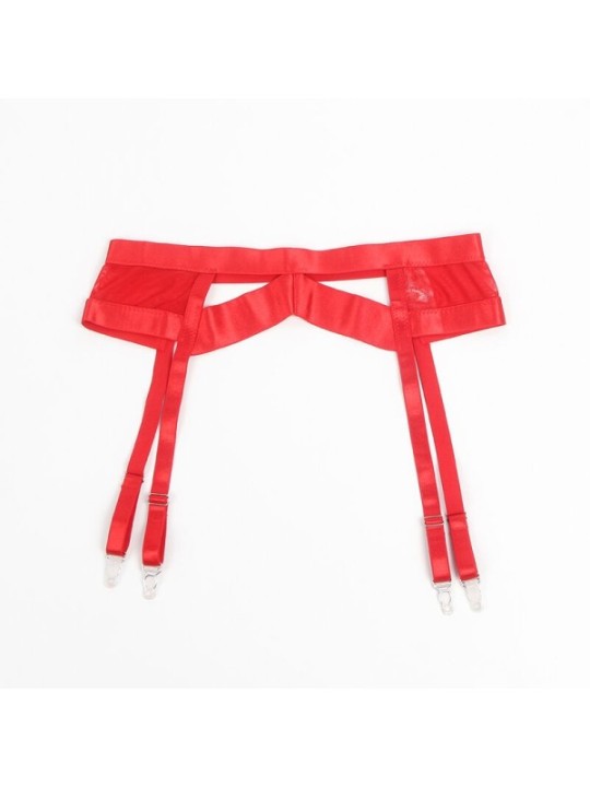 SUBBLIME - 955250 ENSEMBLE SOUTIEN-GORGE BONDAGE ROUGE AVEC JARRETELLES S/M