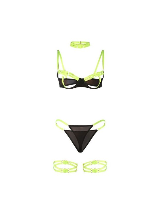 SUBBLIME - 955274 ENSEMBLE SOUTIEN-GORGE AVEC COLLIER ET DÉTAILS DE JAMBES VERT FLUORESCENT S/M