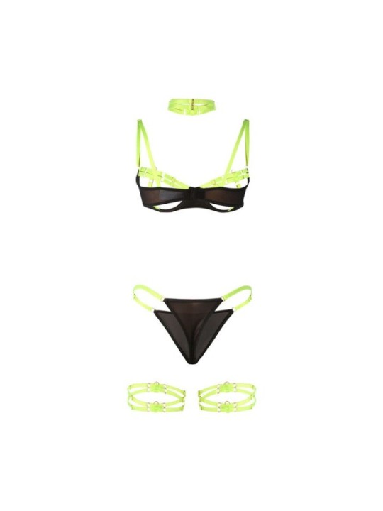 SUBBLIME - 955274 ENSEMBLE SOUTIEN-GORGE AVEC COLLIER ET DÉTAILS DE JAMBES VERT FLUORESCENT S/M