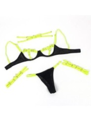 SUBBLIME - 955274 ENSEMBLE SOUTIEN-GORGE AVEC COLLIER ET DÉTAILS DE JAMBES VERT FLUORESCENT S/M