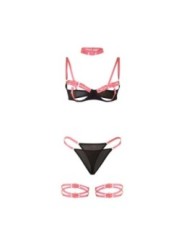 SUBBLIME - 955298 ENSEMBLE SOUTIEN-GORGE AVEC COLLIER ET DÉTAILS DE JAMBES ROSE FLUORESCENT S/M