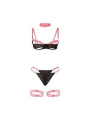 SUBBLIME - 955298 ENSEMBLE SOUTIEN-GORGE AVEC COLLIER ET DÉTAILS DE JAMBES ROSE FLUORESCENT S/M