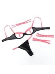 SUBBLIME - 955298 ENSEMBLE SOUTIEN-GORGE AVEC COLLIER ET DÉTAILS DE JAMBES ROSE FLUORESCENT S/M