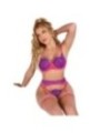 SUBBLIME - 955366 ENSEMBLE SOUTIEN-GORGE AVEC LIGNES DE DENTELLE ET JARRETELLES ROSE ET VIOLET L/XL