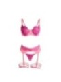 SUBBLIME - 955366 ENSEMBLE SOUTIEN-GORGE AVEC LIGNES DE DENTELLE ET JARRETELLES ROSE ET VIOLET L/XL