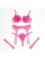 SUBBLIME - 955366 ENSEMBLE SOUTIEN-GORGE AVEC LIGNES DE DENTELLE ET JARRETELLES ROSE ET VIOLET L/XL