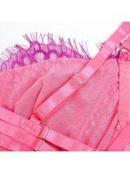 SUBBLIME - 955366 ENSEMBLE SOUTIEN-GORGE AVEC LIGNES DE DENTELLE ET JARRETELLES ROSE ET VIOLET L/XL