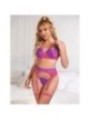 SUBBLIME - 955366 ENSEMBLE SOUTIEN-GORGE AVEC LIGNES DE DENTELLE ET JARRETELLES ROSE ET VIOLET L/XL
