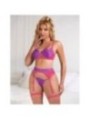 SUBBLIME - 955366 ENSEMBLE SOUTIEN-GORGE AVEC LIGNES DE DENTELLE ET JARRETELLES ROSE ET VIOLET L/XL