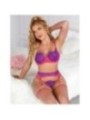 SUBBLIME - 955366 ENSEMBLE SOUTIEN-GORGE AVEC LIGNES DE DENTELLE ET JARRETELLES ROSE ET VIOLET L/XL