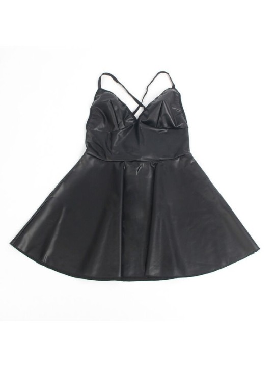 SUBBLIME - 955380 ROBE À BRETELLES EN CUIR NOIR L/XL