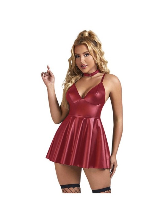SUBBLIME - 955403 ROBE À BRETELLES EN CUIR BORDEAUX L/XL