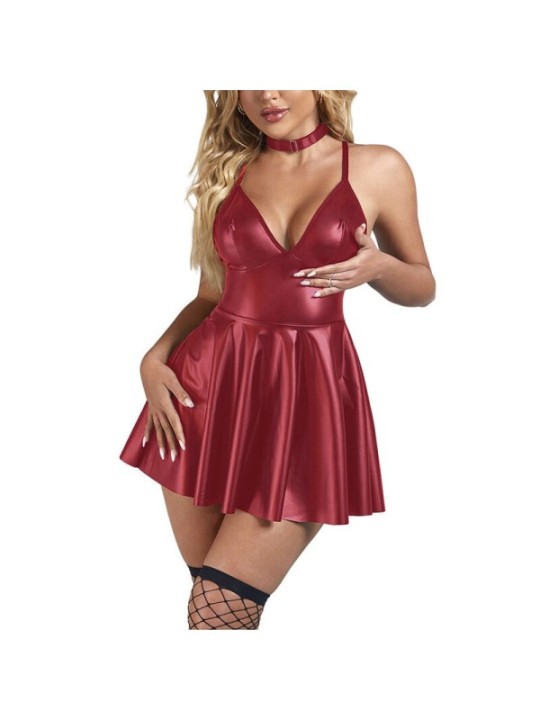 SUBBLIME - 955403 ROBE À BRETELLES EN CUIR BORDEAUX L/XL