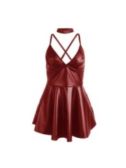 SUBBLIME - 955403 ROBE À BRETELLES EN CUIR BORDEAUX L/XL