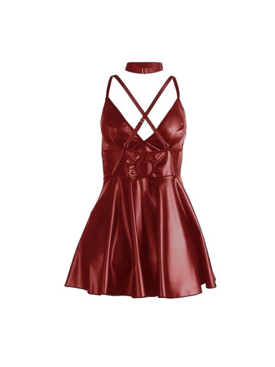 SUBBLIME - 955403 ROBE À BRETELLES EN CUIR BORDEAUX L/XL