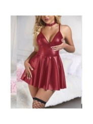 SUBBLIME - 955403 ROBE À BRETELLES EN CUIR BORDEAUX L/XL