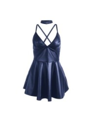 SUBBLIME - 955410 ROBE À BRETELLES EN CUIR BLEU S/M