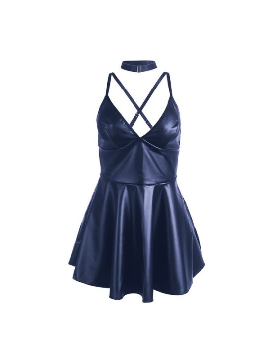 SUBBLIME - 955410 ROBE À BRETELLES EN CUIR BLEU S/M