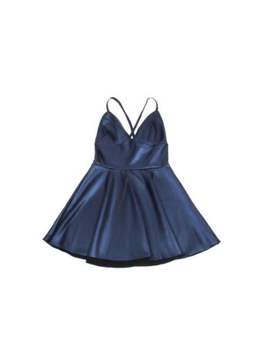 SUBBLIME - 955410 ROBE À BRETELLES EN CUIR BLEU S/M