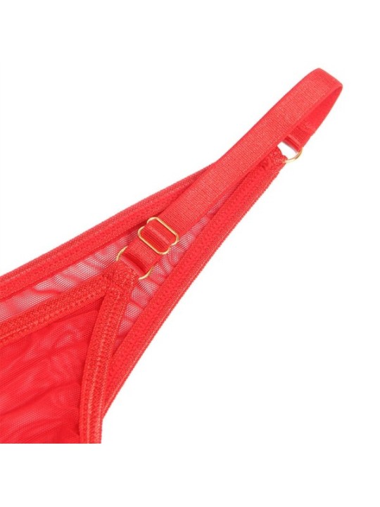 SUBBLIME - 955519 ENSEMBLE SOUTIEN-GORGE AVEC CHAÎNES ET COEUR EN MAILLE ROUGE S/M