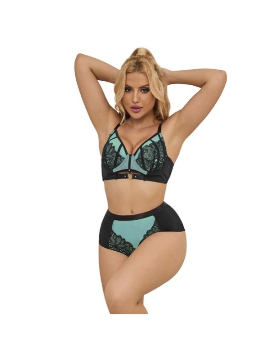 SUBBLIME - 955557 ENSEMBLE SOUTIEN-GORGE EN CUIR VERNI VERT AVEC FERMETURE ÉCLAIR S/M
