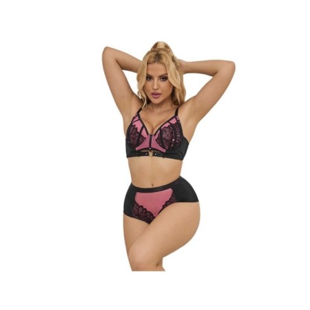 SUBBLIME - 955571 ENSEMBLE SOUTIEN-GORGE EN CUIR VERNI ROSE AVEC FERMETURE ÉCLAIR S/M