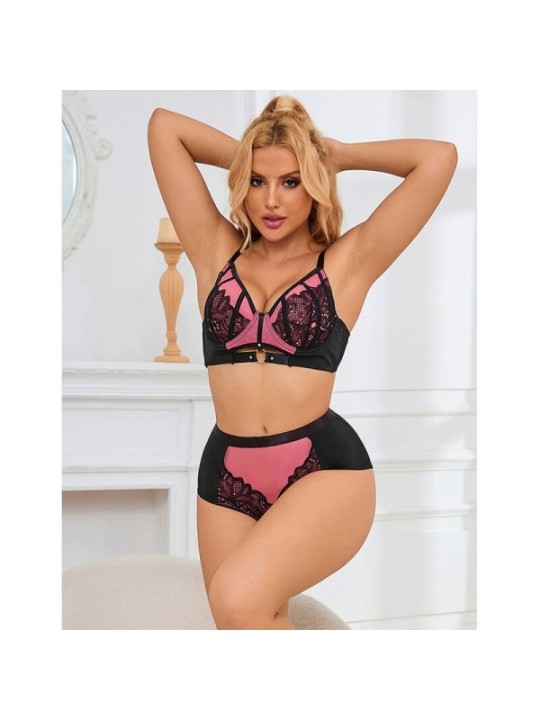 SUBBLIME - 955588 ENSEMBLE SOUTIEN-GORGE EN CUIR VERNI ROSE AVEC FERMETURE ÉCLAIR L/XL