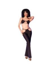 CHILIROSE - CR 4851 ENSEMBLE TOP ET LEGGINGS NOIRS AVEC ACCESSOIRES DORÉS M