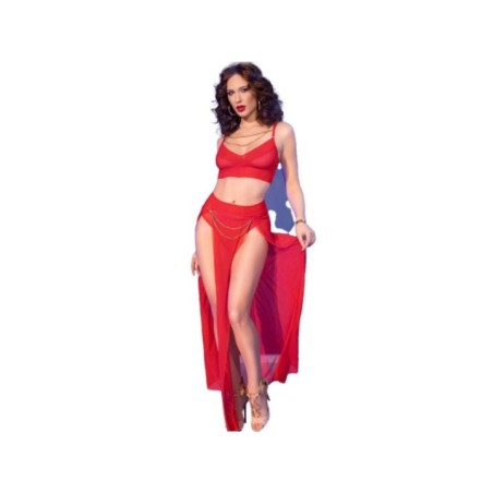 CHILIROSE - CR 4850 ENSEMBLE TOP ET LEGGINGS ROUGE AVEC ACCESSOIRES DORÉS S