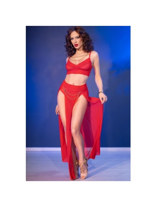 CHILIROSE - CR 4850 ENSEMBLE TOP ET LEGGINGS ROUGE AVEC ACCESSOIRES DORÉS S