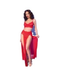 CHILIROSE - CR 4850 ENSEMBLE TOP ET LEGGINGS ROUGE AVEC ACCESSOIRES DORÉS L