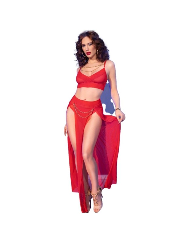 CHILIROSE - CR 4850 ENSEMBLE TOP ET LEGGINGS ROUGE AVEC ACCESSOIRES DORÉS L
